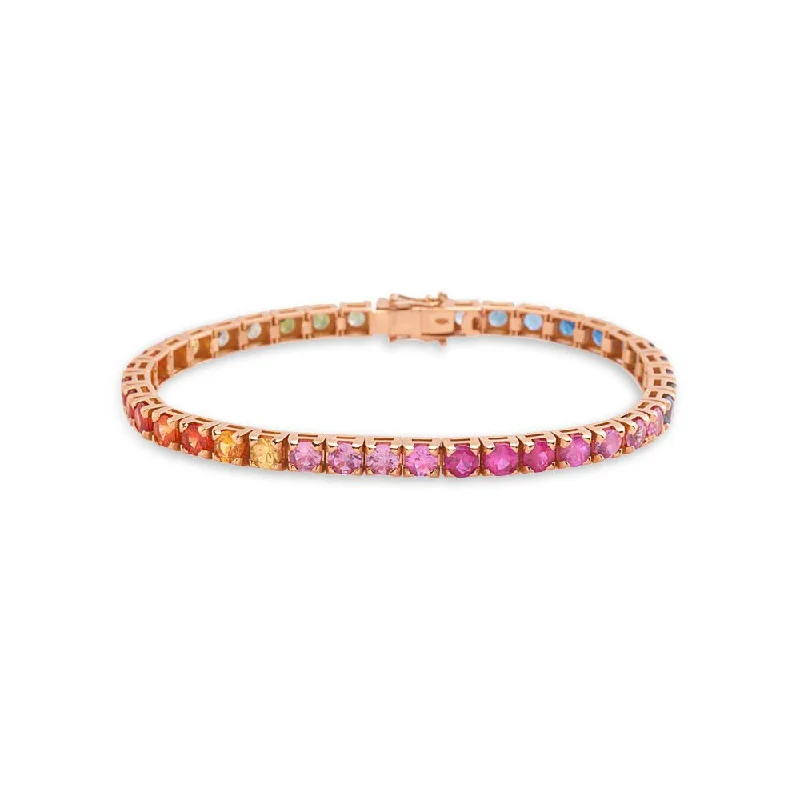 Glowing iolite bracelet-Multicolor Sapphire Tennis Bracelet (14.00 ct.) 4-Prong Setting in 18K Gold, Made In Italy