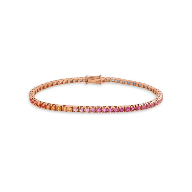 Wire-swirl bracelet-Multicolor Sapphire Tennis Bracelet (5.50 ct.) 4-Prongs Setting in 18K Gold, Made In Italy