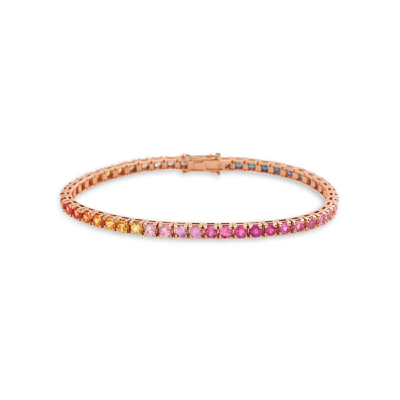 Eight-heart bracelet-Multicolor Sapphire Tennis Bracelet (8.50 ct.) 4-Prongs Setting in 18K Gold, Made In Italy