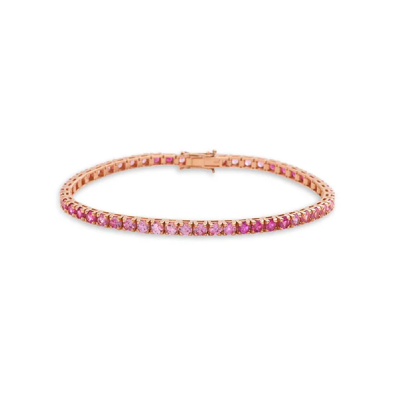 Drifting diamond bracelet-Pink Shaded Sapphires Tennis Bracelet (11.50 ct.) 4-Prongs Setting in 18K Gold, Made In Italy