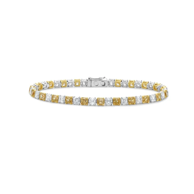 Faded rim bracelet-Alternate Diamond & Fancy Yellow Asscher Cut Diamond Tennis Bracelet (12.62 ct.) in 18K Gold