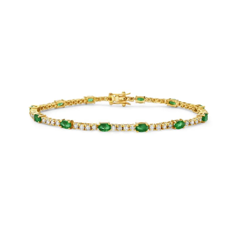 Bright stone bracelet-Alternate Diamond & Oval Emerald Tennis Bracelet (4.45 ct.) 4-Prongs Setting in 14K Gold