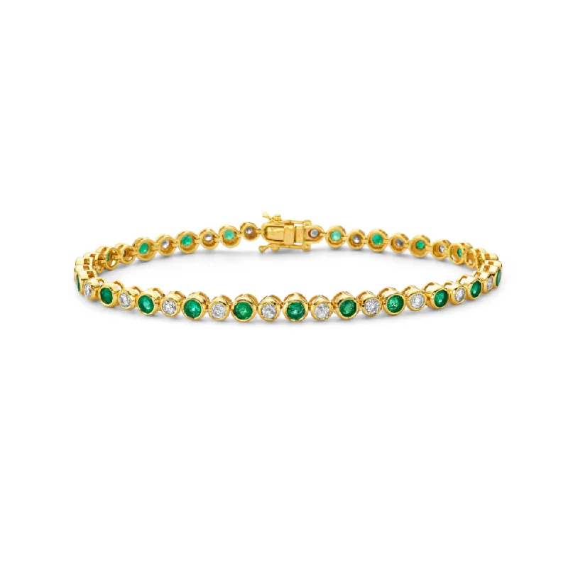 Peaked bar bracelet-Alternate Diamonds & Emerald Tennis Bracelet (4.00 ct.) Bezel Setting in 14K Gold