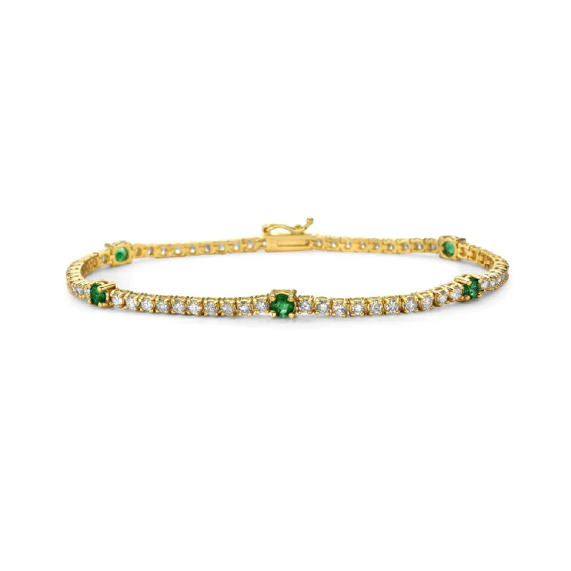 Glowing citrine bracelet-Alternate Diamond & Round Emerald Tennis Bracelet (3.25 ct.) 4-Prongs Setting in 14K Gold