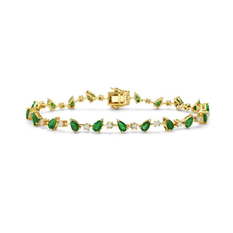 Seven-stone bracelet-Alternate Emerald Pear Shape & Round Diamond Bracelet (4.05 ct.) in 14K Gold