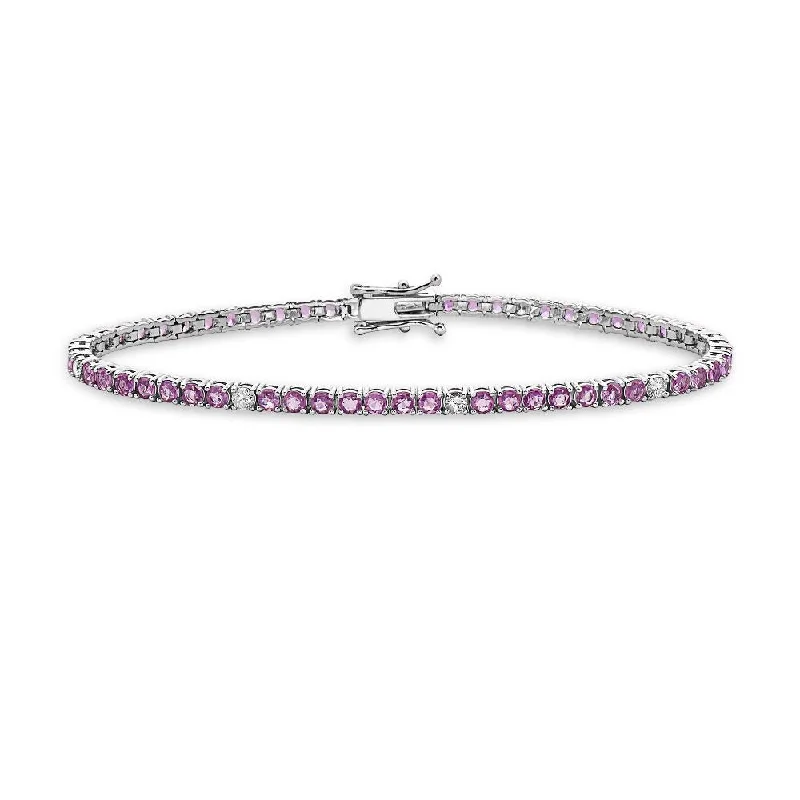 Retro apatite bracelet-Alternate Diamond & Pink Sapphires Tennis Bracelet (6.10 ct.) 4-Prongs Setting in 14K Gold