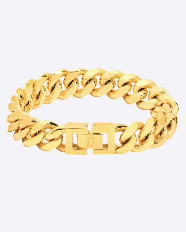 Stamped initial bracelet-CLEAN CUBANA BRACELET. - 12MM 18K GOLD