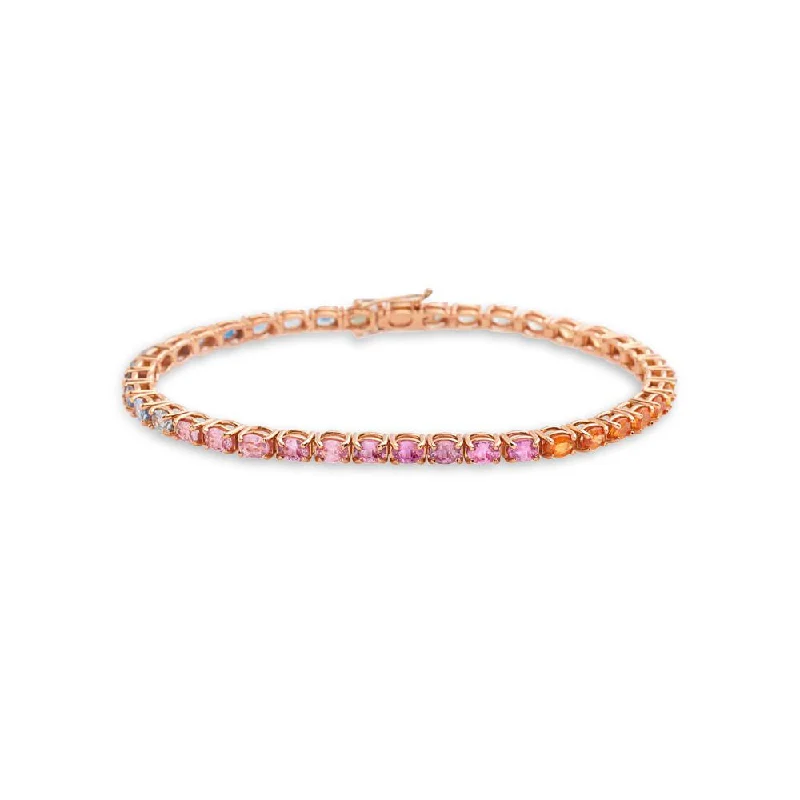 Classic ruby bracelet-Multicolor Oval Shape Sapphire Tennis Bracelet (10.00 ct.) 4-Prongs Setting in 18K Gold, Made In Italy