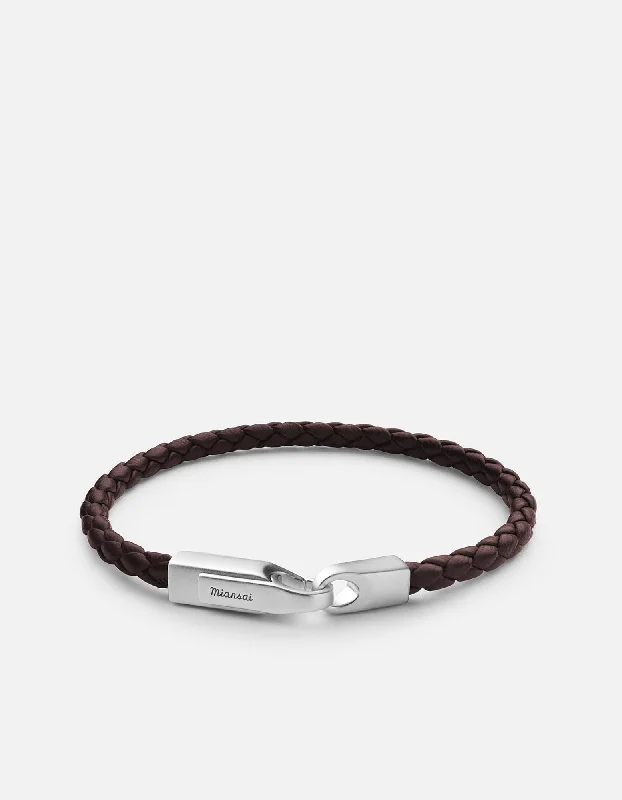 Stamped initial bracelet-Crew Leather Bracelet, Matte Silver