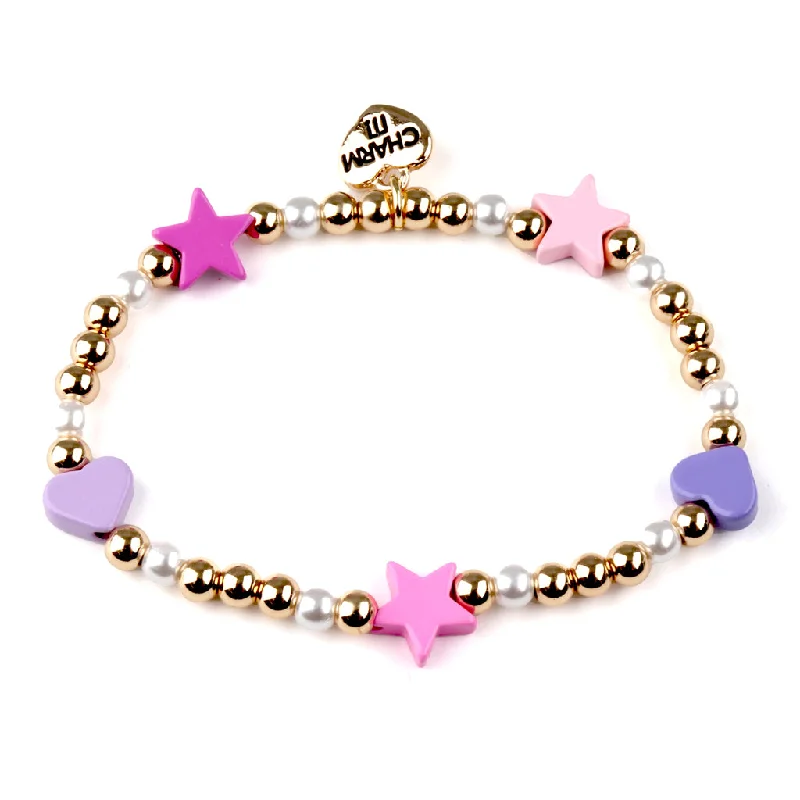 Slack twist bracelet-Gold Heart & Star Stretch Bead Bracelet