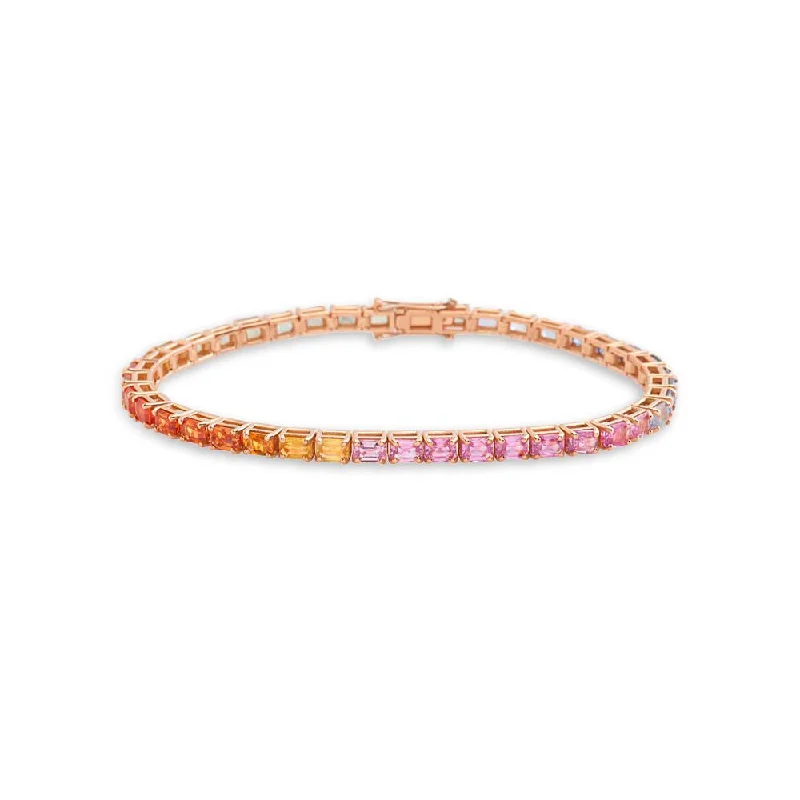 Narrow-tier bracelet-Emerald Cut Multicolor Sapphire Tennis Bracelet (12.00 ct.) 4-Prongs Setting in 18K Gold, Made In Italy