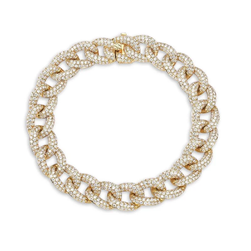 Crafted gold bracelet-Diamond Link Bracelet (7.36 ct.)   Pave' Setting in 14K Gold