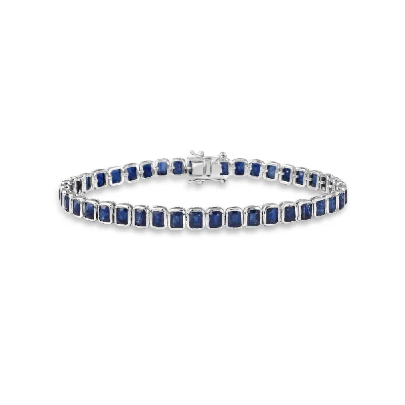 Satin shale bracelet-Emerald Cut Blue Sapphires Tennis Bracelet (13.00 ct.) Bezel Setting in 14K Gold