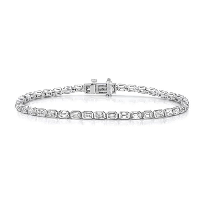 Lush garnet bracelet-Emerald Cut Diamond Tennis Bracelet (5.31 ct.) Bezel Set in 18K Gold