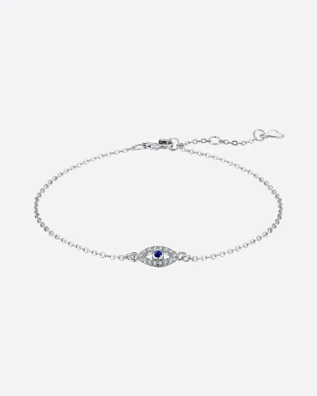 Embossed gem bracelet-EVIL EYE BRACELET 925. - WHITE GOLD