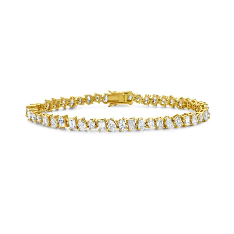 Tiered band bracelet-Fancy Multi Shape Diamond Bracelet (7.10 ct.) 4-Prongs Setting in 18K Gold