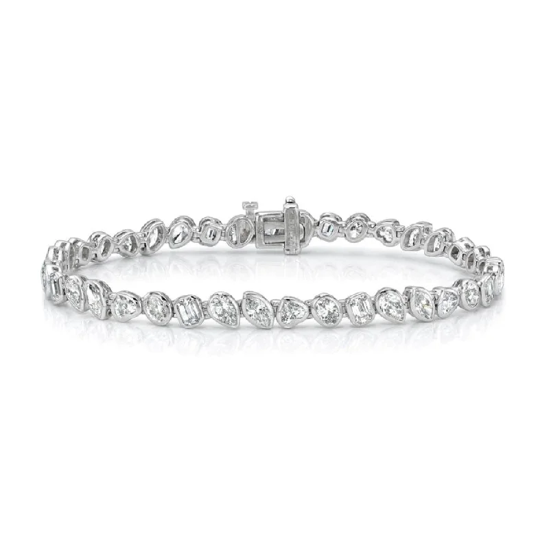 Fine filigree bracelet-Fancy Multi Shape Diamond Bracelet (7.40 ct.) Bezel Set in 18K Gold