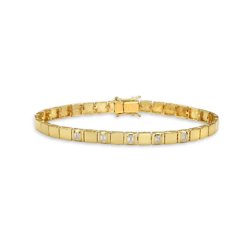 Pleated edge bracelet-Fancy Square Bracelet With Emerald Cut Diamonds (0.55 ct.) in 14K Gold