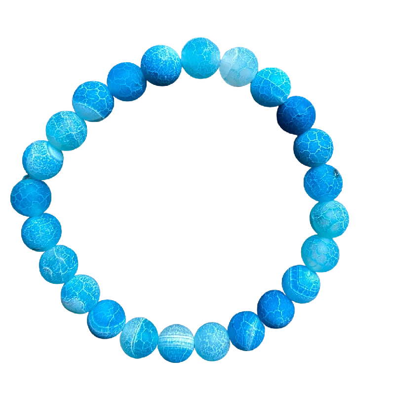 Shiny platinum bracelet-Frosted Lagoon Blue 8mm Bracelet