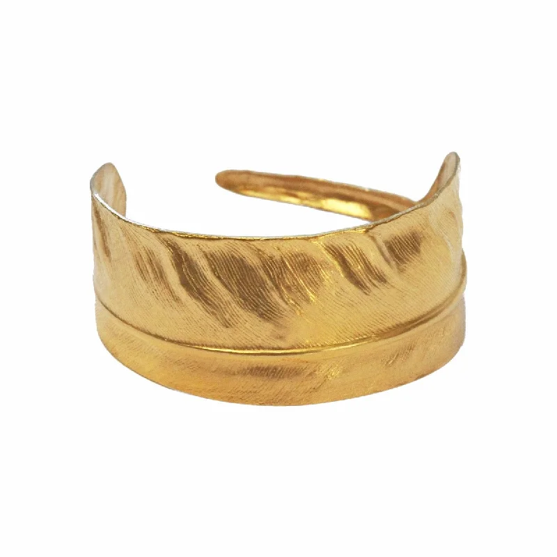 Vine-swirl bracelet-Gold Feather Cuff