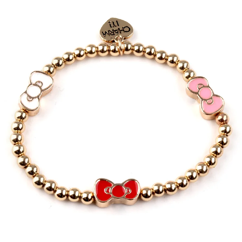 Parted-band bracelet-Gold Hello Kitty Bow Stretch Bead Bracelet