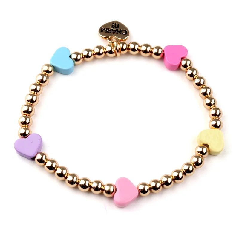 Stippled band bracelet-Gold Multi Heart Stretch Bead Bracelet