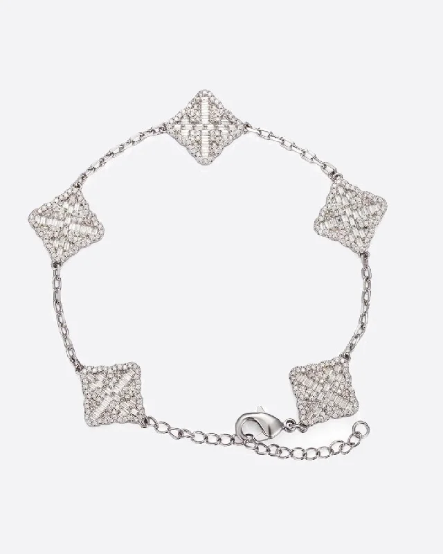 Tall tier bracelet-ICED CLOVER BRACELET. - WHITE GOLD