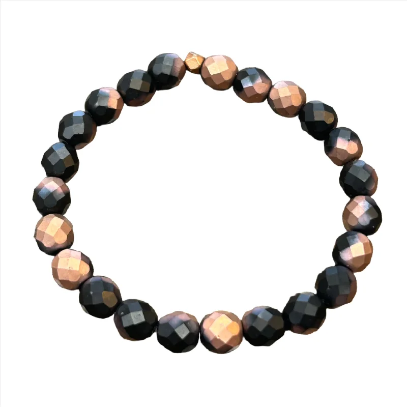 Stippled band bracelet-Matte Black Copper Faceted 8mm Bracelet