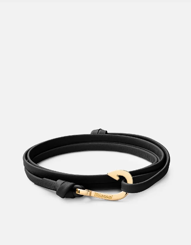 Dense gold bracelet-Mini Hook Leather, Gold