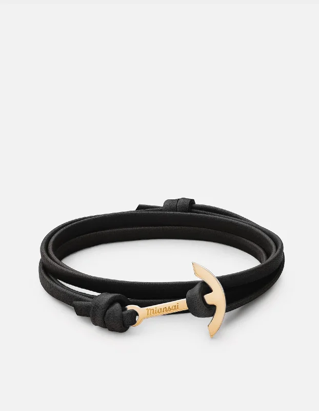 Satin gold bracelet-Mini Modern Anchor Leather, Gold