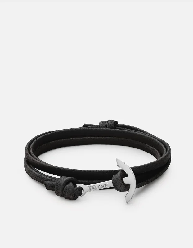 Satin shale bracelet-Mini Modern Anchor Leather, Sterling Silver