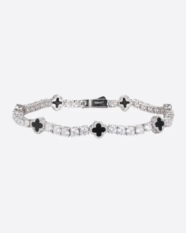 Dense gold bracelet-MOISSANITE BLACK CLOVER TENNIS BRACELET. - WHITE GOLD