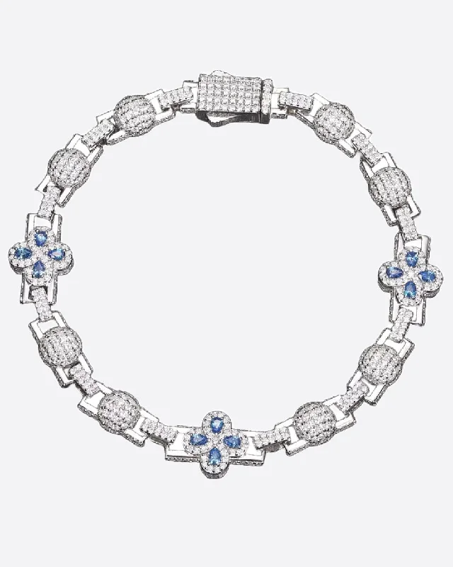 Vivid shale bracelet-MOISSANITE BLUE CLOVER LINK BRACELET. - WHITE GOLD