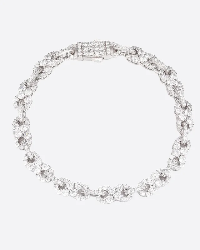 Aged rim bracelet-MOISSANITE INFINITY STONES LINK BRACELET. - WHITE GOLD