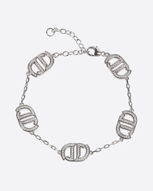 Summit stone bracelet-MOISSANITE MONOGRAM BRACELET. - WHITE GOLD