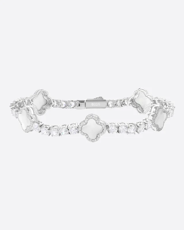 Woven knot bracelet-MOISSANITE PEARL CLOVERS BRACELET. - WHITE GOLD