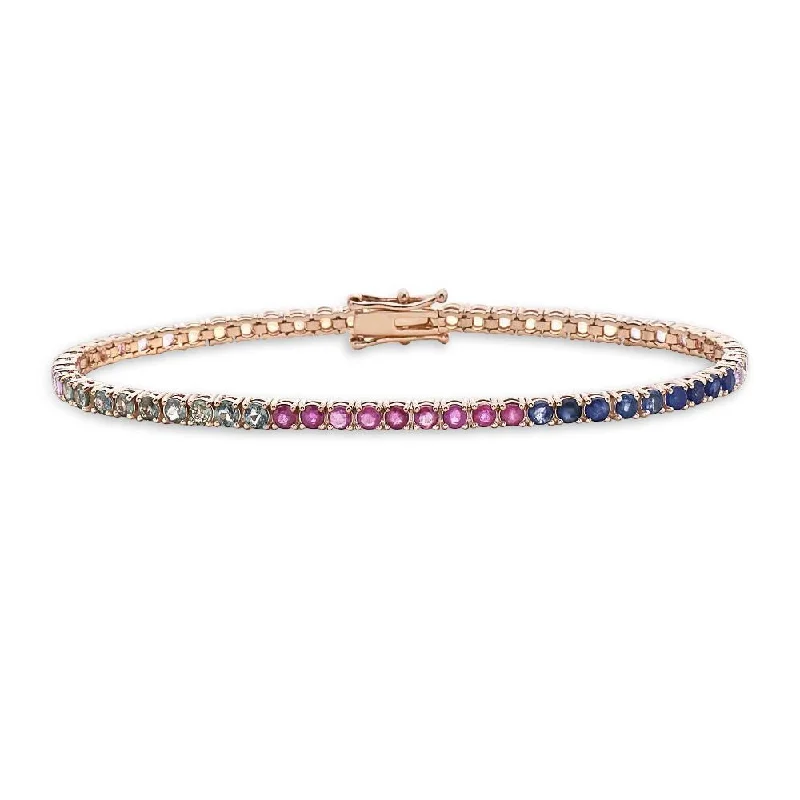 Faded zinc bracelet-Multicolor Rainbow Sapphire Tennis Bracelet (3.60 ct.) in 14K Gold