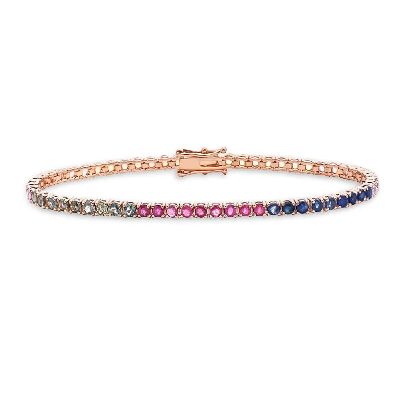 Sheer silver bracelet-Multicolor Rainbow Sapphire Tennis Bracelet (9.10 ct.) 4-Prongs Setting in 14K Gold