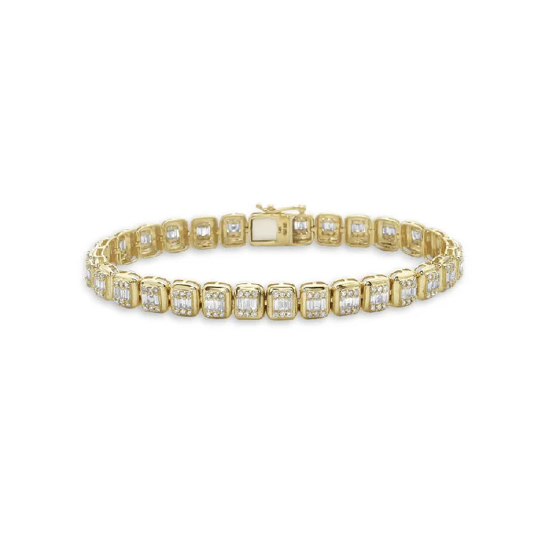 Eight-heart bracelet-Round & Baguette Diamonds Rectangular Shape Halo Bracelet (3.00 ct.) in 14K Gold