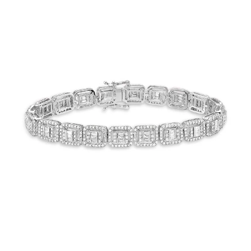 Pale morganite bracelet-Round & Baguette Diamonds Halo Rectangular Shape Link Bracelet (3.70 ct.) in 14K Gold