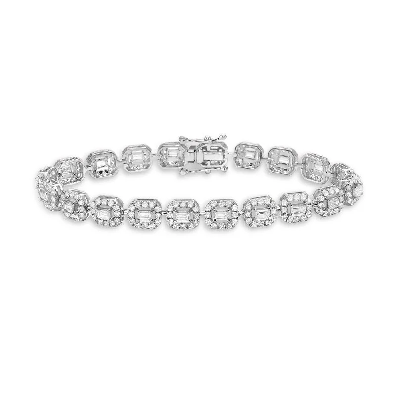 Glowing quartz bracelet-Round & Baguette Diamonds Halo Square Shape Link Bracelet (4.90 ct.) in 14K Gold