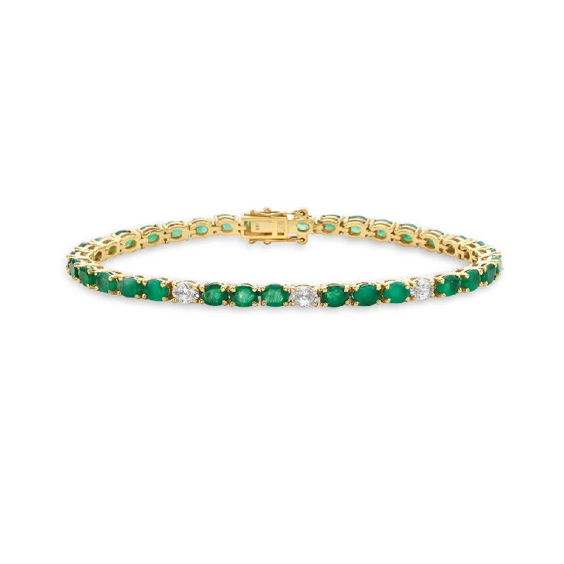 Lush garnet bracelet-Oval Shape Emerald & Diamond Bracelet (7.40 ct.) 4-Prongs Setting in 14K Gold