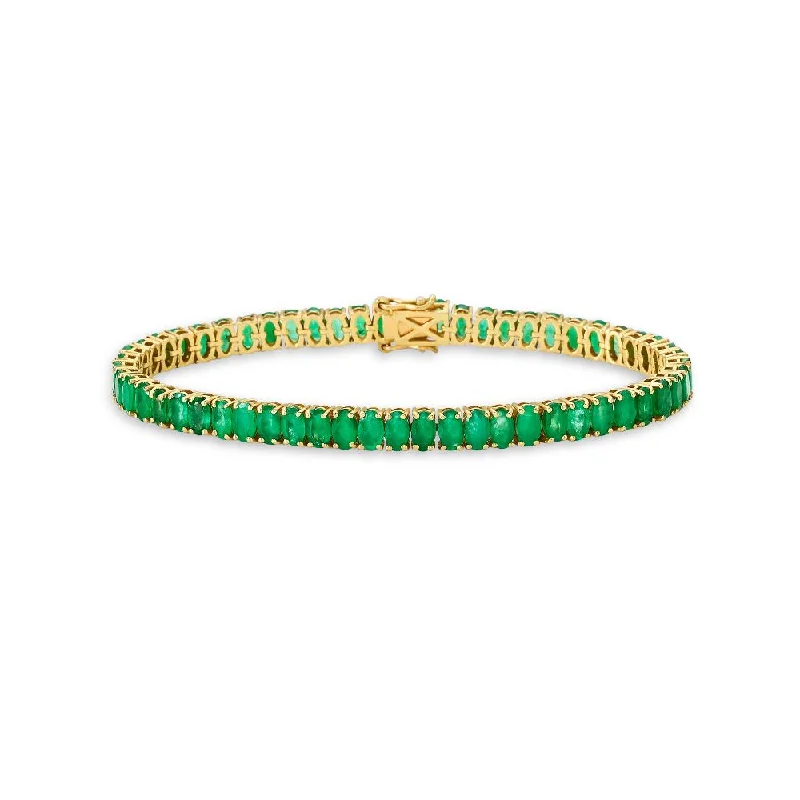 Subtle-scored bracelet-Oval Shape Emerald Tennis Bracelet (12.90 ct.) 4-Prongs Setting in 14K Gold