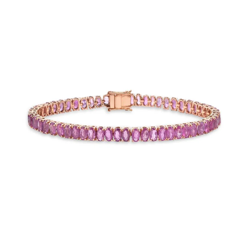 Faint silver bracelet-Oval Shape Pink Sapphire Tennis Bracelet (23.00 ct.) 4-Prongs Setting in 14K Gold