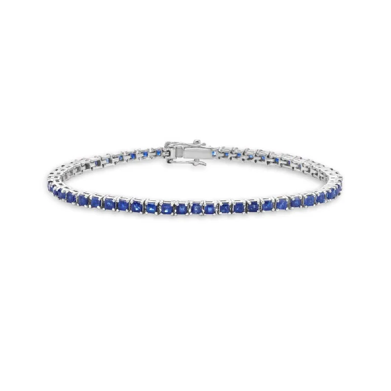 Leaning stone bracelet-Princess Cut Blue Sapphire Tennis Bracelet (4.75 ct. ) 4-Prongs Setting in 14K Gold