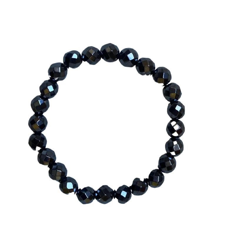 Embossed pattern bracelet-Charcoal Faceted Hematite 8mm Bracelet