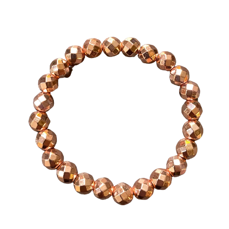 Glossy iridium bracelet-Rose Gold Hematite Faceted 8mm