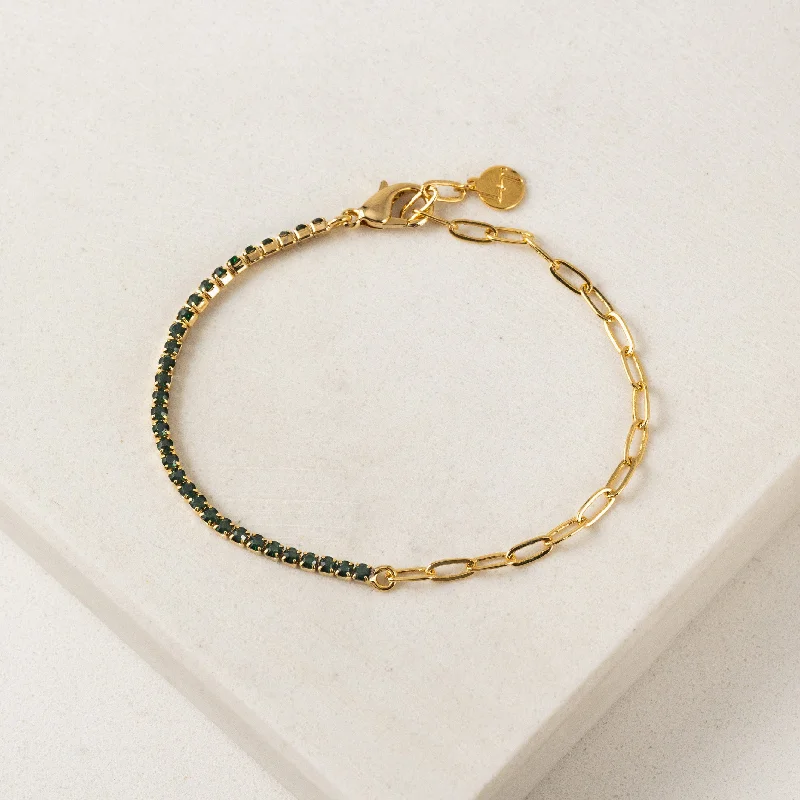 Gritty stone bracelet-Tennis Paperclip Bracelet Emerald