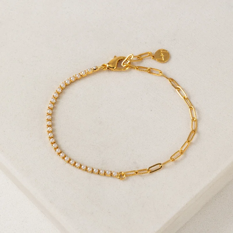 Channeled rim bracelet-Tennis Paperclip Bracelet Pearl