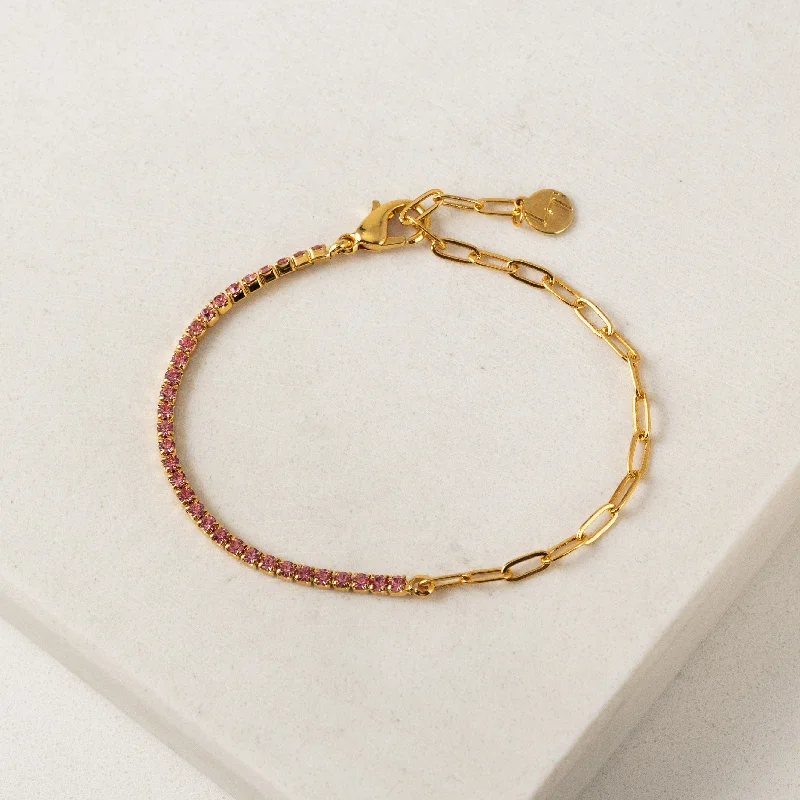 Rounded gem bracelet-Tennis Paperclip Bracelet Pink